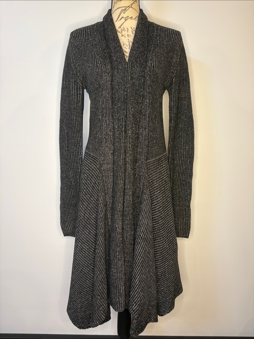 Cabi Cloak long line open front cardigan sweater 3530 black gray marled M